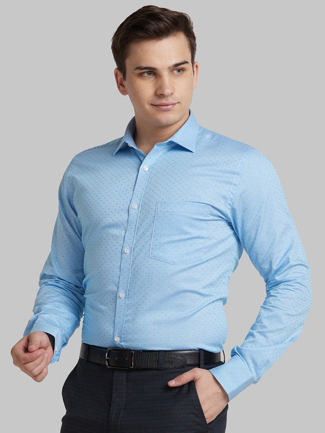 Park Avenue Men Blue Self Design Slim Fit Full Sleeve Semi Cut Away Collar Shirt