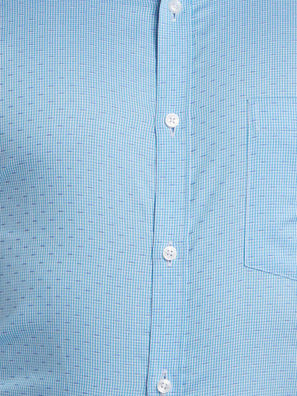 Park Avenue Men Blue Self Design Slim Fit Full Sleeve Semi Cut Away Collar Shirt