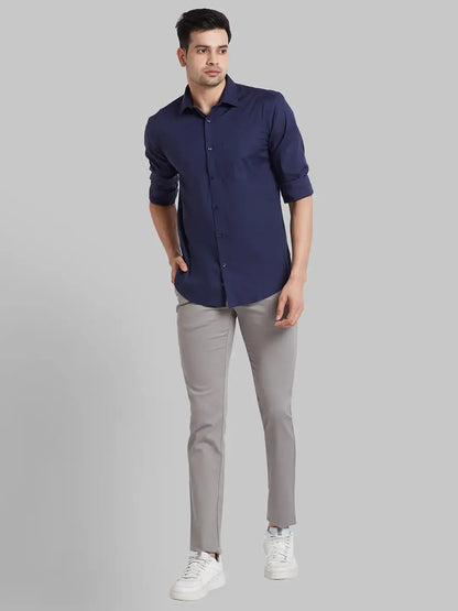 Men Blue Slim Fit Solid Cotton Blend   Shirts