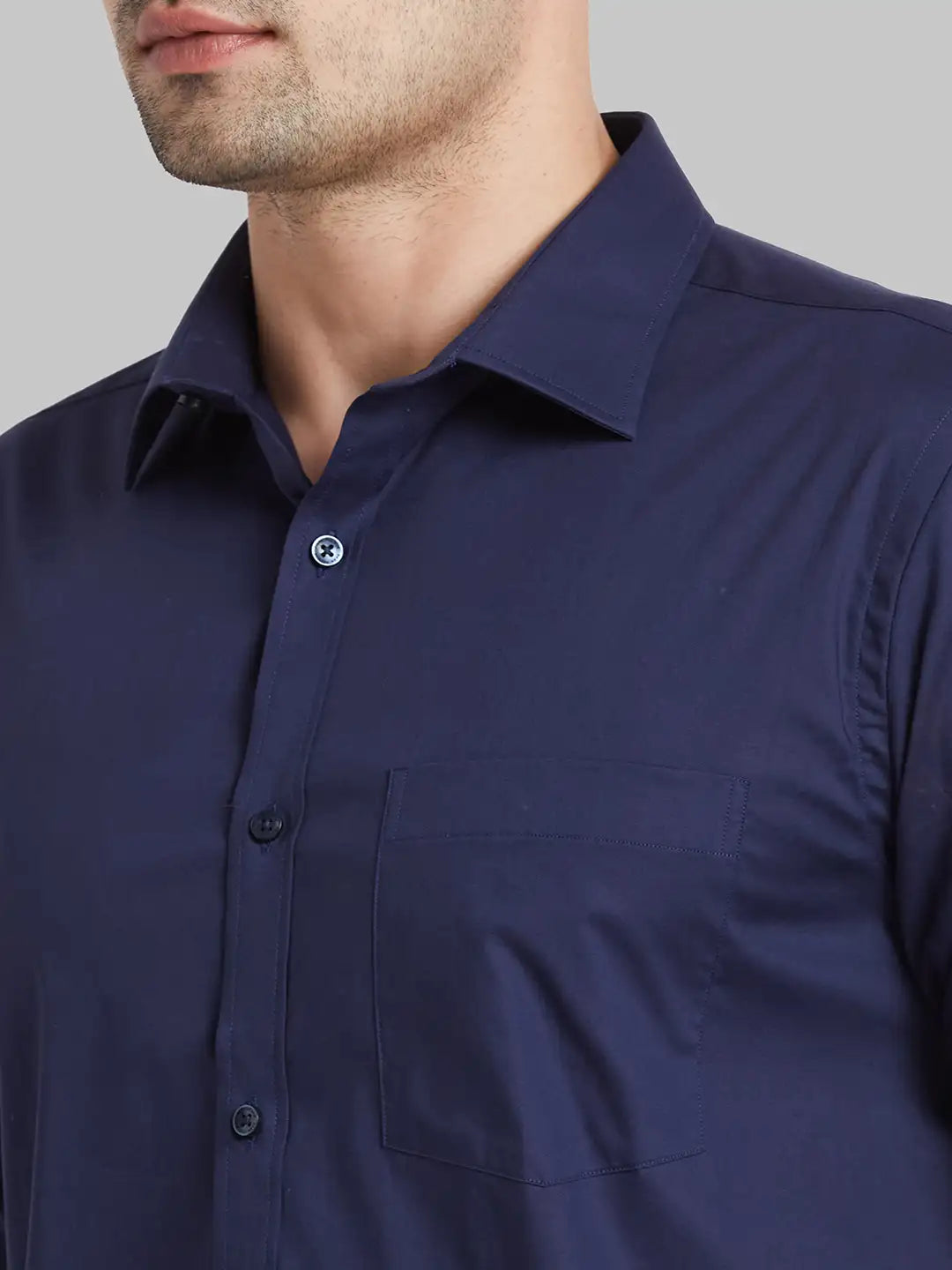 Men Blue Slim Fit Solid Cotton Blend   Shirts