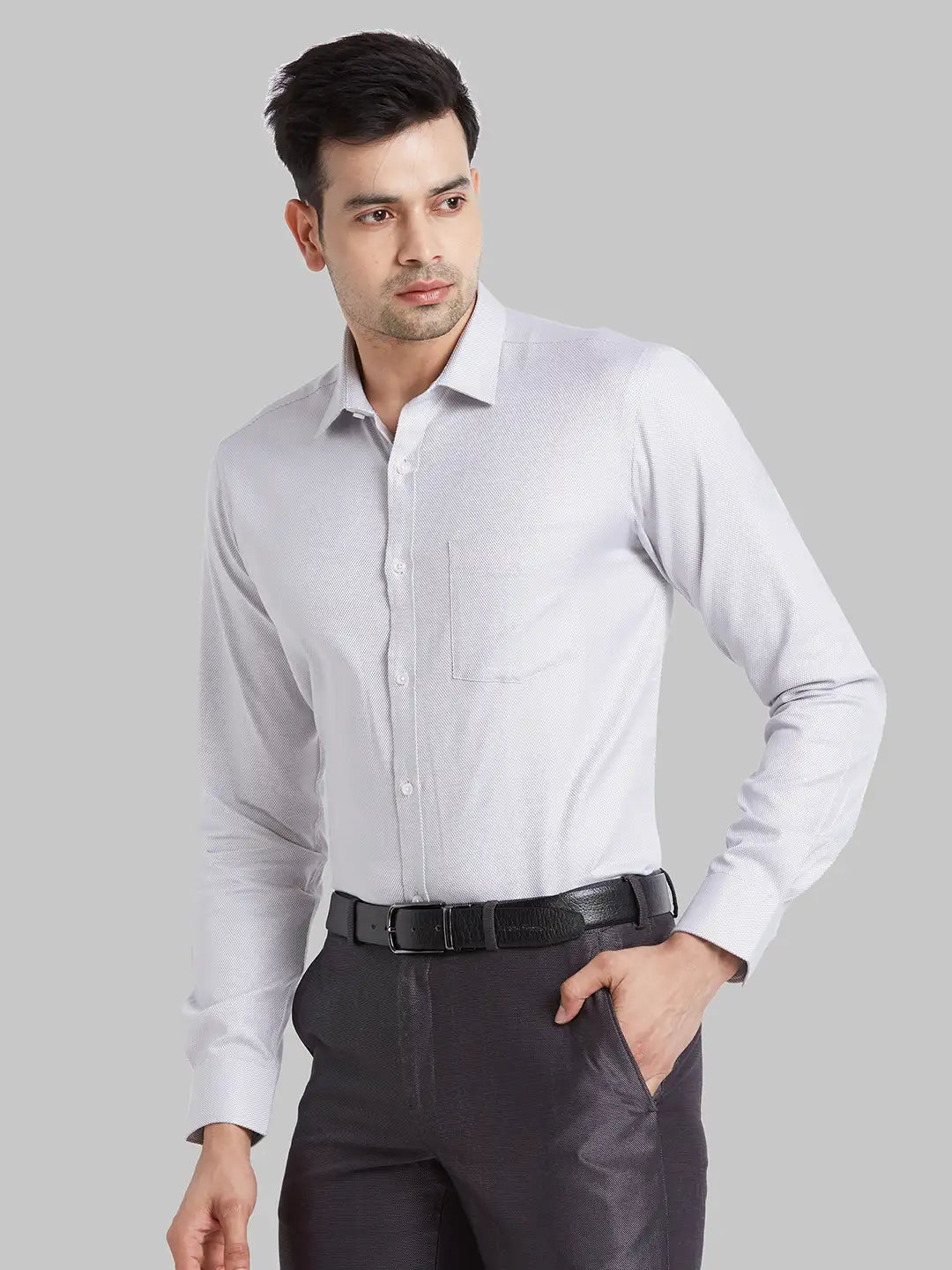 Park Avenue Men Grey Structure Slim Fit Cotton Shirt