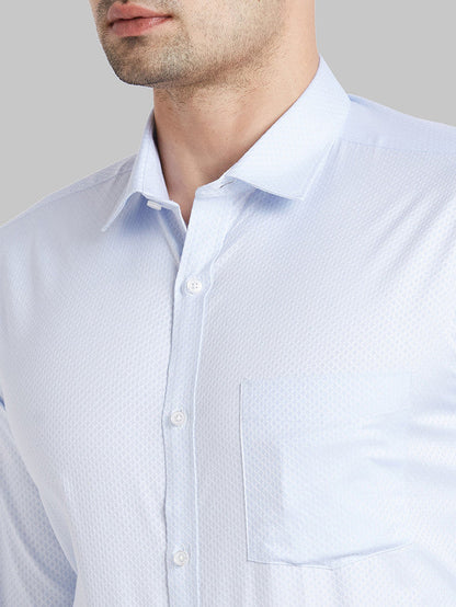 Park Avenue Men Blue Self Design Slim Fit Full Sleeve Semi Cut Away Collar Shirt
