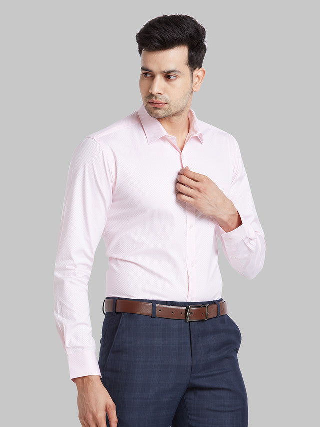 Park Avenue Men Pink Self Design Slim Fit Cotton Formal Shirt