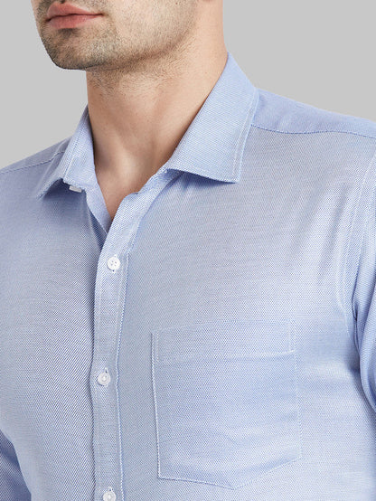 Park Avenue Men Blue Self Design Slim Fit Full Sleeve Semi Cut Away Collar Shirt