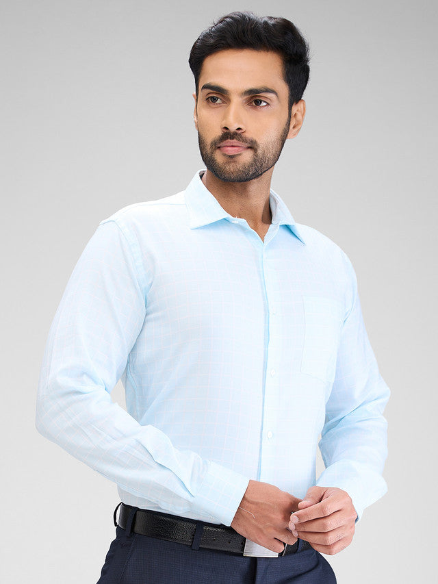 Park Avenue Blue Checks Slim Fit Cotton Formal Shirt
