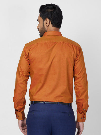 Park Avenue Orange Solid Slim Fit Full Sleeve Cotton Blend Shirt