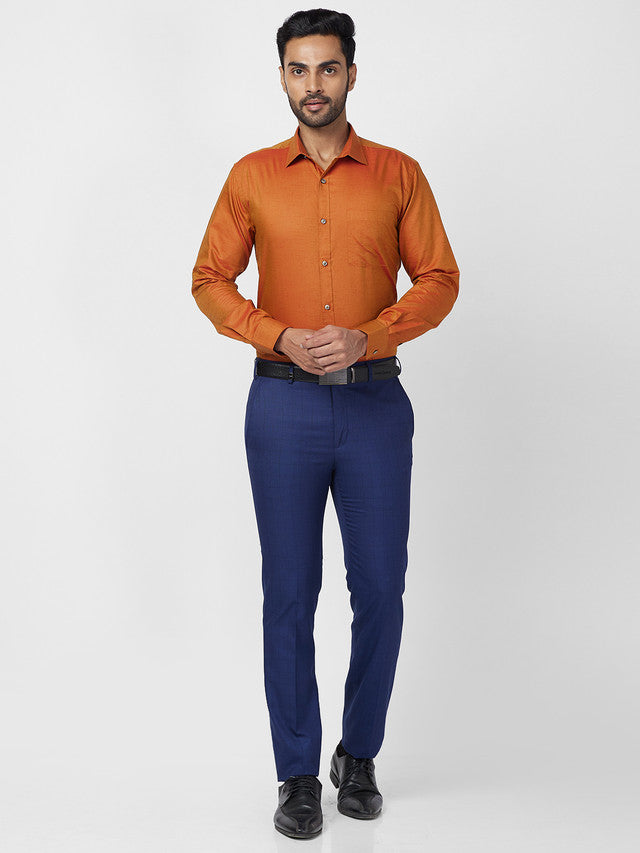 Park Avenue Orange Solid Slim Fit Full Sleeve Cotton Blend Shirt