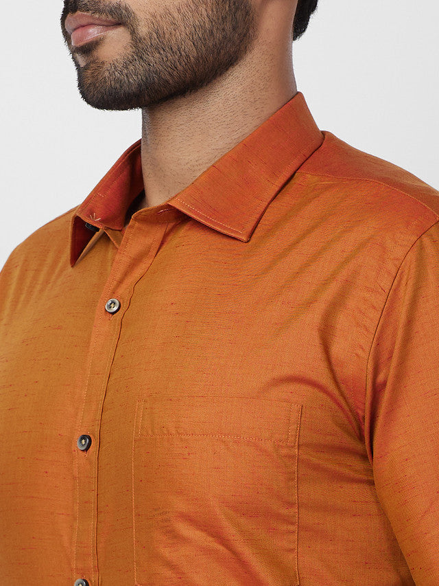 Park Avenue Orange Solid Slim Fit Full Sleeve Cotton Blend Shirt