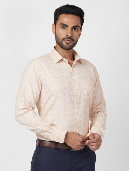 Park Avenue Orange Checks Slim Fit Full Sleeve Cotton Blend Shirt