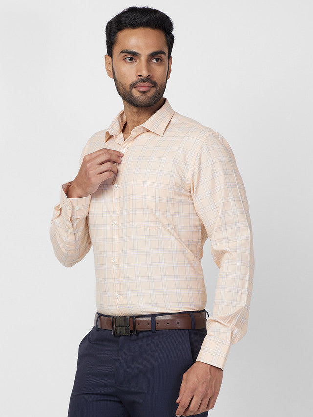 Park Avenue Orange Checks Slim Fit Full Sleeve Cotton Blend Shirt