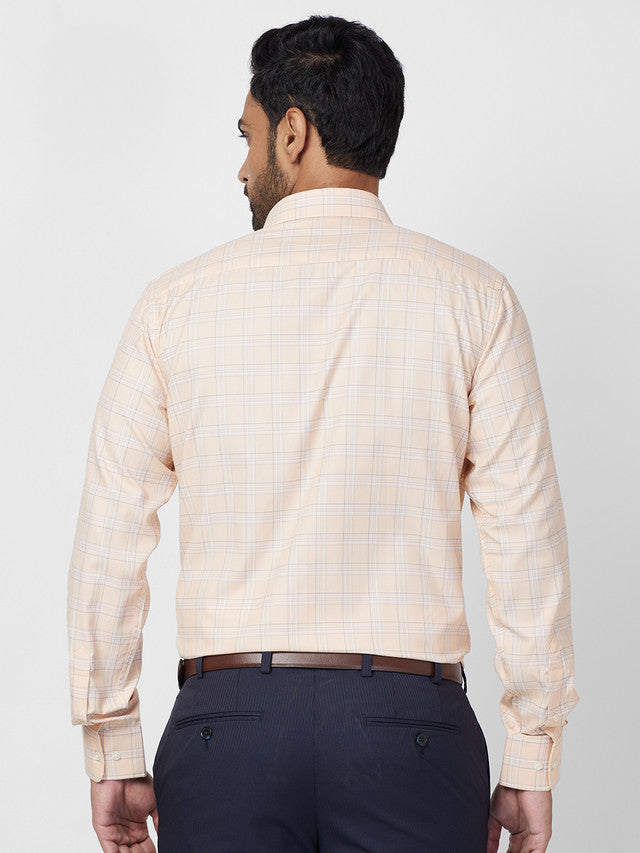 Park Avenue Orange Checks Slim Fit Full Sleeve Cotton Blend Shirt