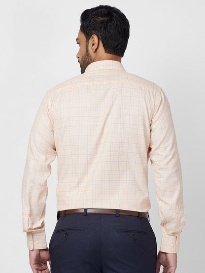 Park Avenue Orange Checks Slim Fit Full Sleeve Cotton Blend Shirt