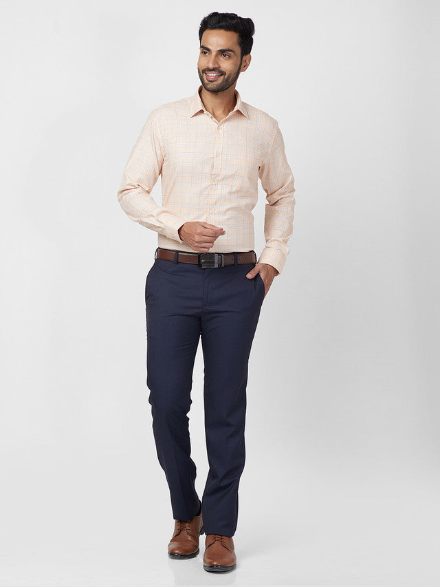 Park Avenue Orange Checks Slim Fit Full Sleeve Cotton Blend Shirt