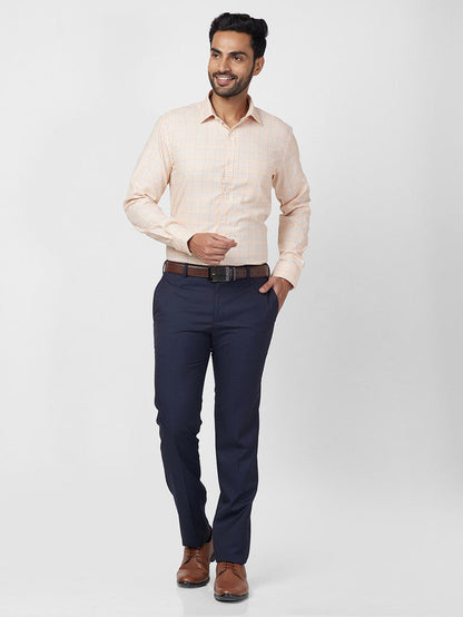 Park Avenue Orange Checks Slim Fit Full Sleeve Cotton Blend Shirt