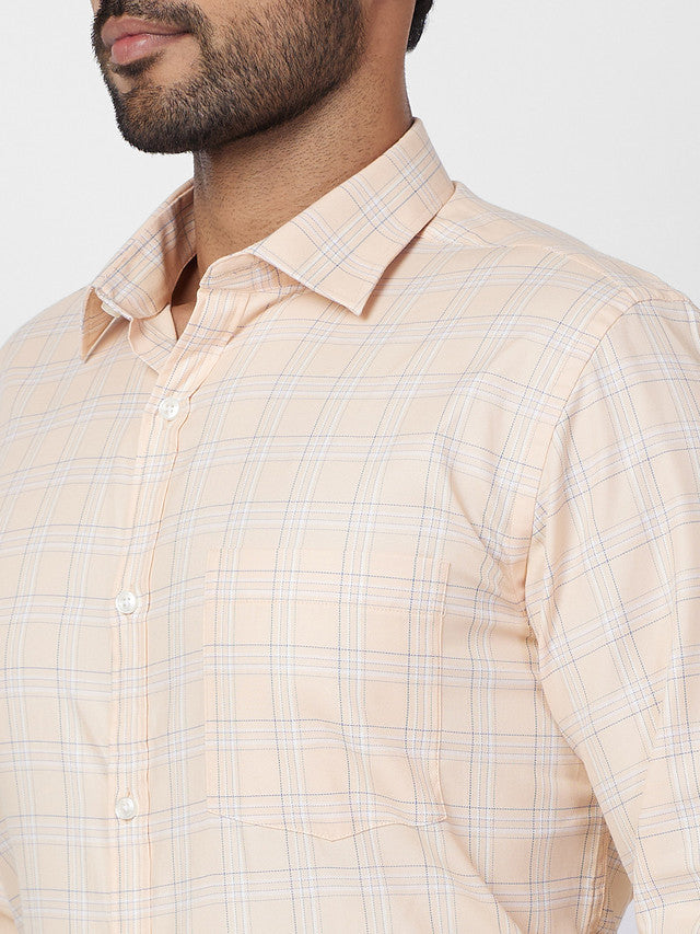 Park Avenue Orange Checks Slim Fit Full Sleeve Cotton Blend Shirt