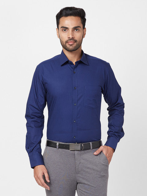 Park Avenue Men Blue Solid Slim Fit Cotton Shirt