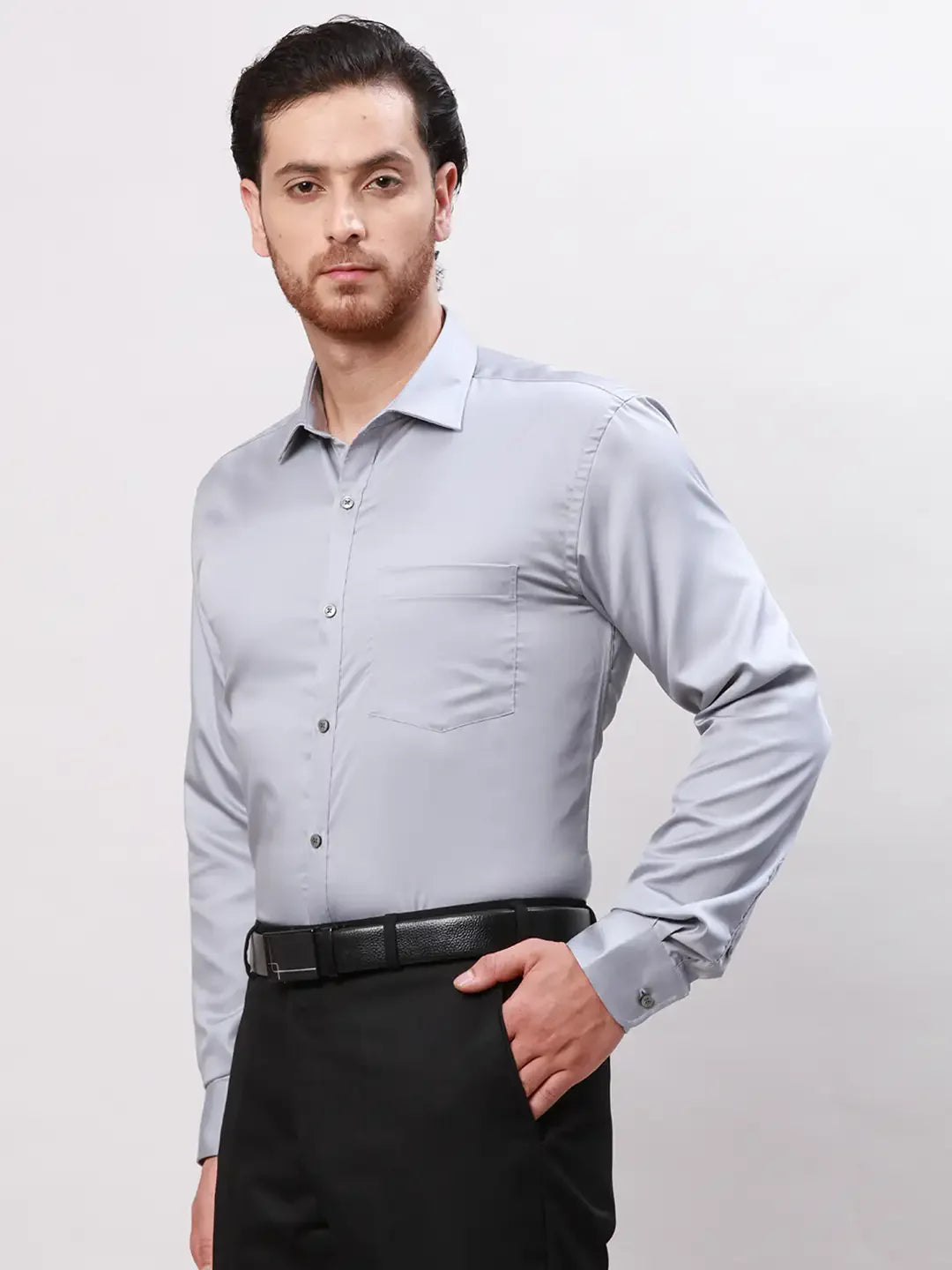 Park Avenue Men Grey Slim Fit Solid Cotton Shirts