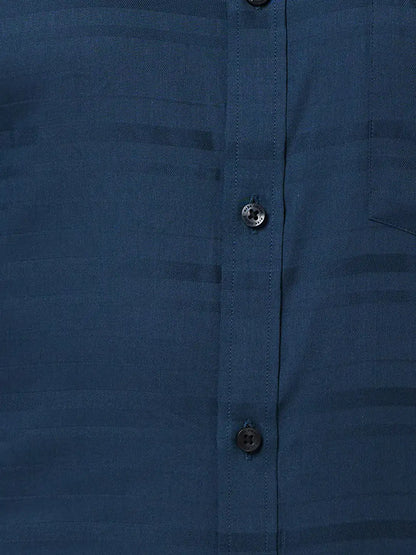 Men Petrol Slim Fit Stripe Cotton Shirts