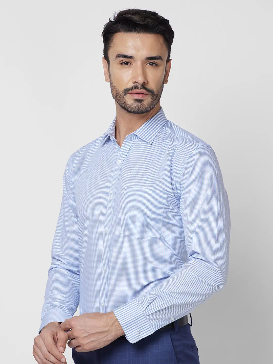 Park Avenue Men Blue Checks Slim Fit Cotton Shirt