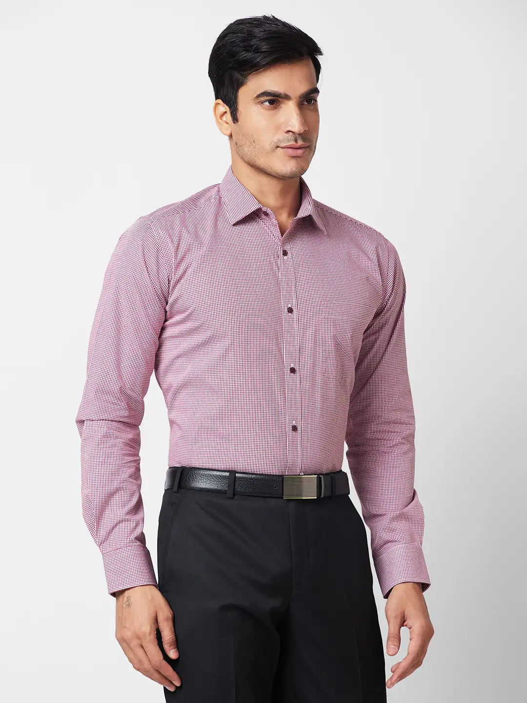 Park Avenue Men Maroon Checks Slim Fit Cotton Shirt