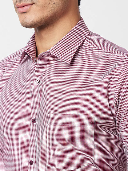 Park Avenue Men Maroon Checks Slim Fit Cotton Shirt