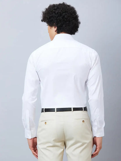 Park Avenue Men White Structure Slim Fit Polyester Blend Formal Shirt