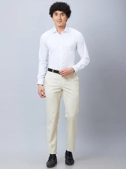 Park Avenue Men White Structure Slim Fit Polyester Blend Formal Shirt