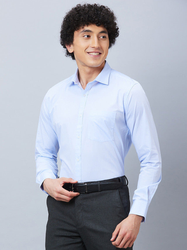 Park Avenue Men Blue Solid Slim Fit Full Sleeve Semi Cut Away Collar Shirt