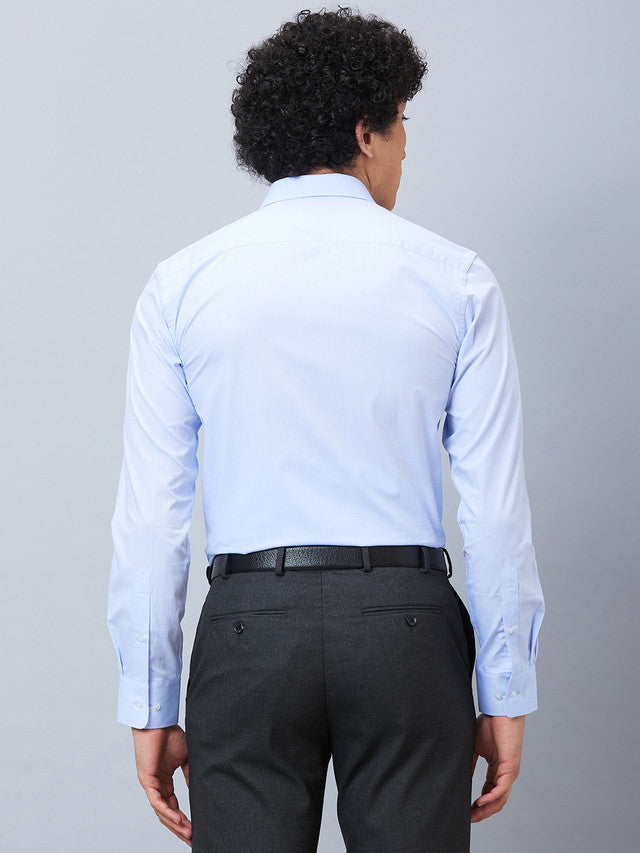 Park Avenue Men Blue Solid Slim Fit Full Sleeve Semi Cut Away Collar Shirt