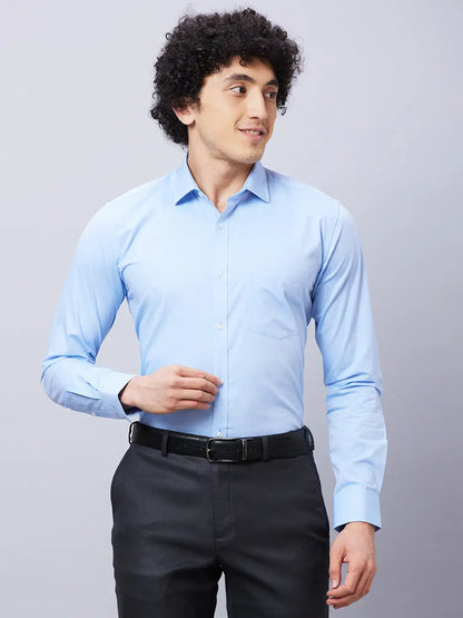 Park Avenue Men Blue Solid Slim Fit Cotton Cutaway Collar Shirt