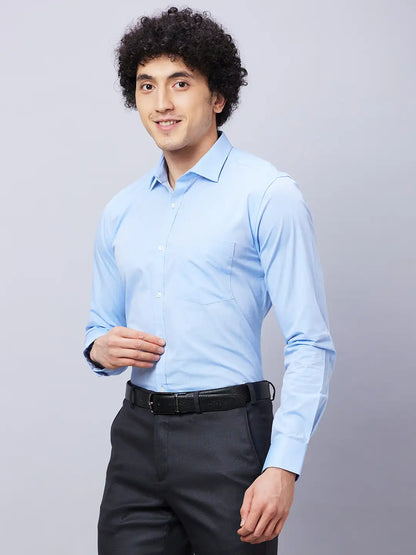Park Avenue Men Blue Solid Slim Fit Cotton Cutaway Collar Shirt
