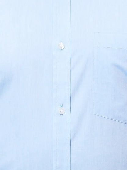 Park Avenue Men Blue Solid Slim Fit Cotton Cutaway Collar Shirt