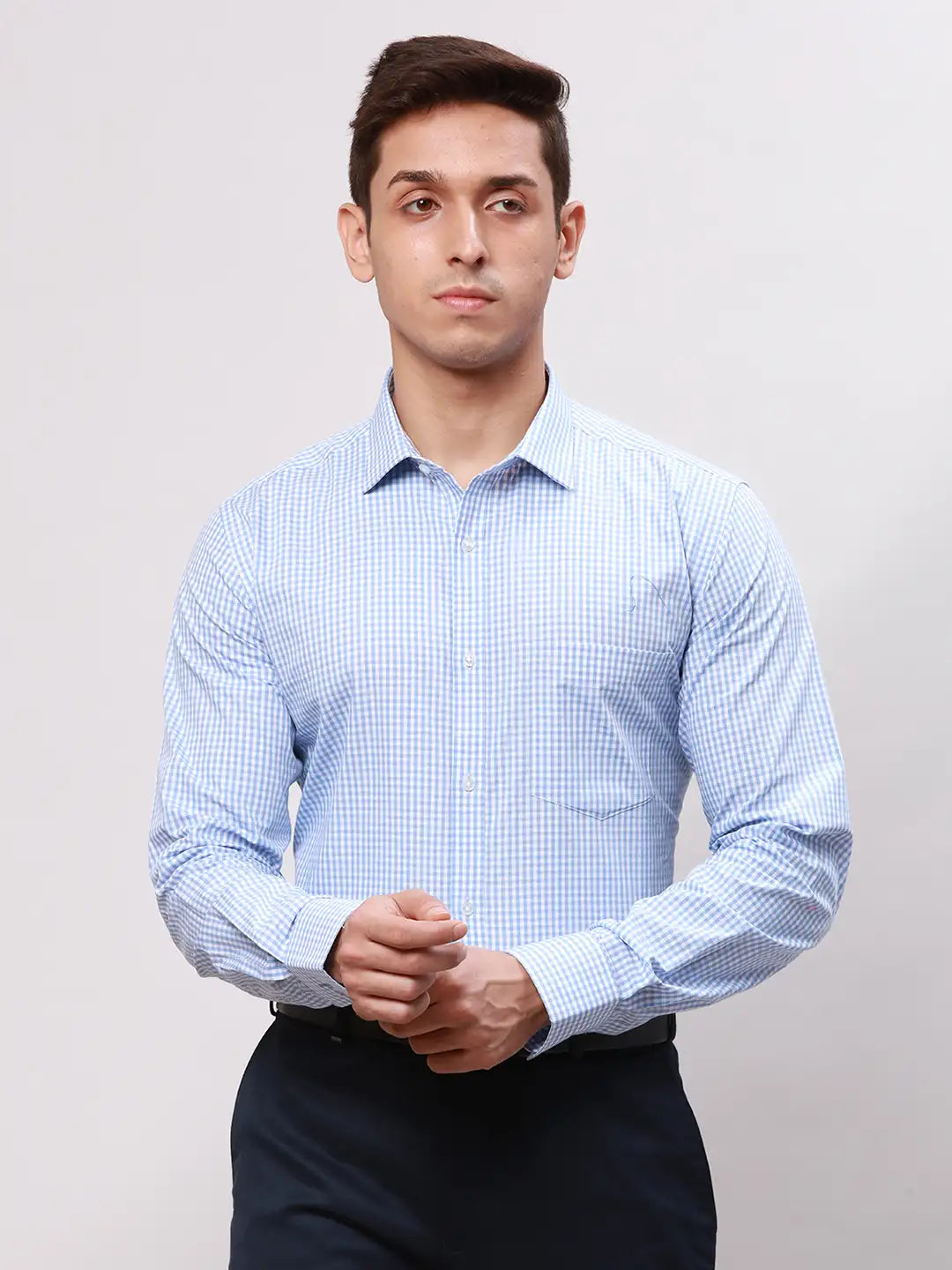 Park Avenue Men Blue Slim Fit Checks Cotton Shirts