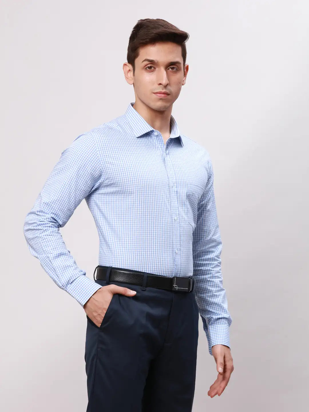 Park Avenue Men Blue Slim Fit Checks Cotton Shirts