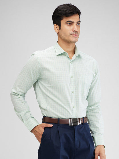 Park Avenue Green Checks Slim Fit Cotton Formal Shirt