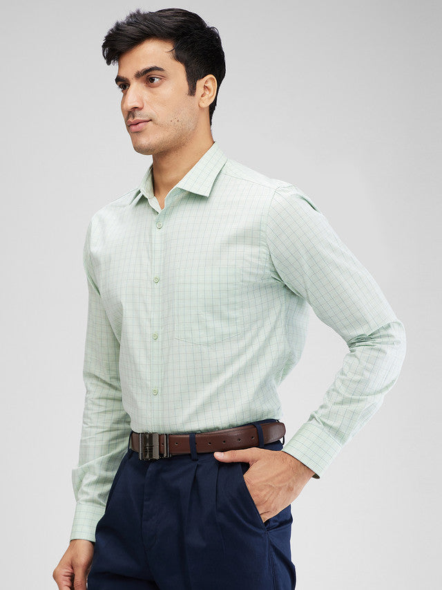 Park Avenue Green Checks Slim Fit Cotton Formal Shirt