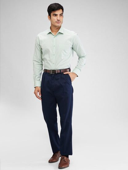 Park Avenue Green Checks Slim Fit Cotton Formal Shirt