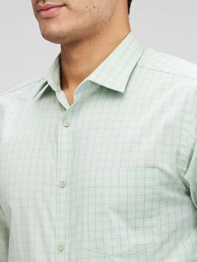 Park Avenue Green Checks Slim Fit Cotton Formal Shirt