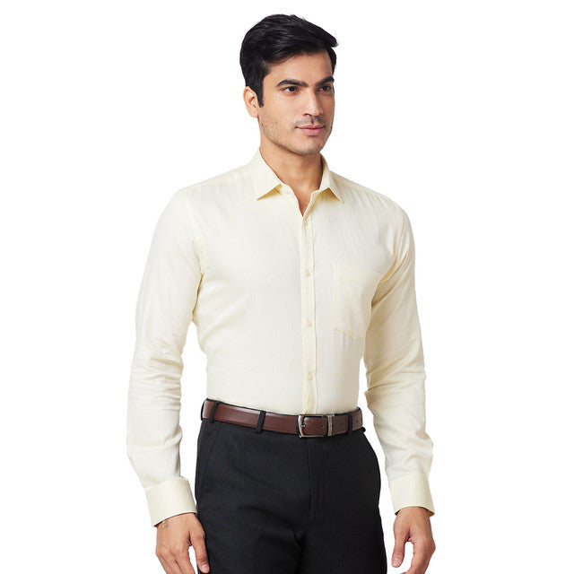 Park Avenue Yellow Structure Slim Fit Full Sleeve Cotton Shirt