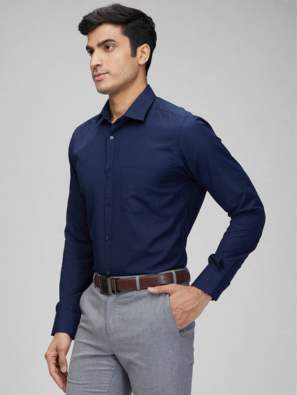 Park Avenue Blue Solid Slim Fit Cotton Blend Formal Shirt