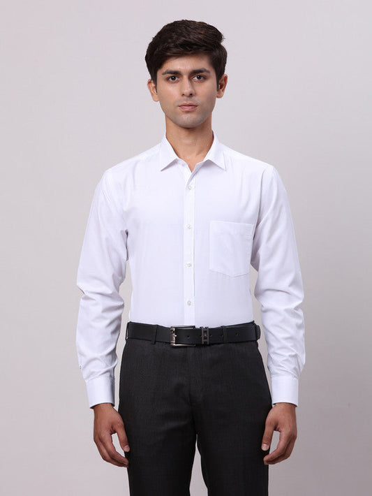 Park Avenue White Solid Slim Fit Full Sleeve Cotton Blend Shirt