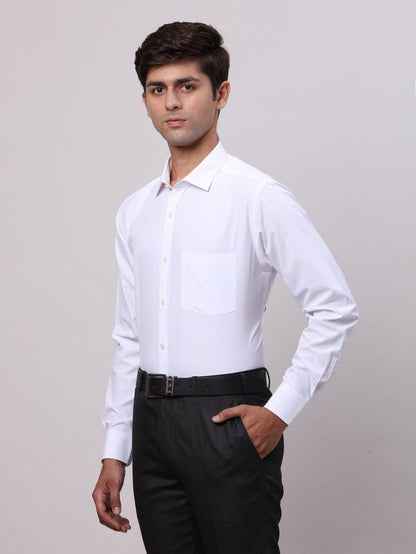 Park Avenue White Solid Slim Fit Full Sleeve Cotton Blend Shirt
