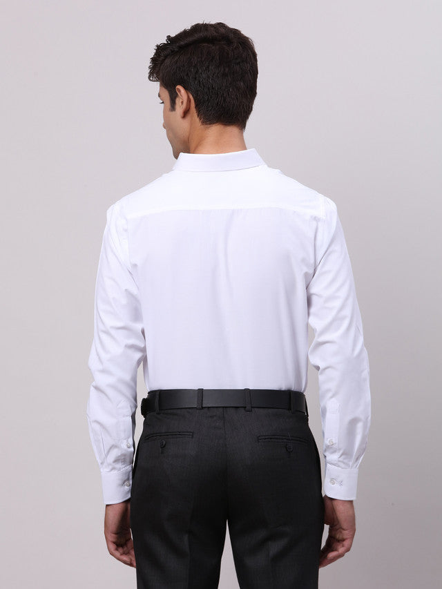Park Avenue White Solid Slim Fit Full Sleeve Cotton Blend Shirt