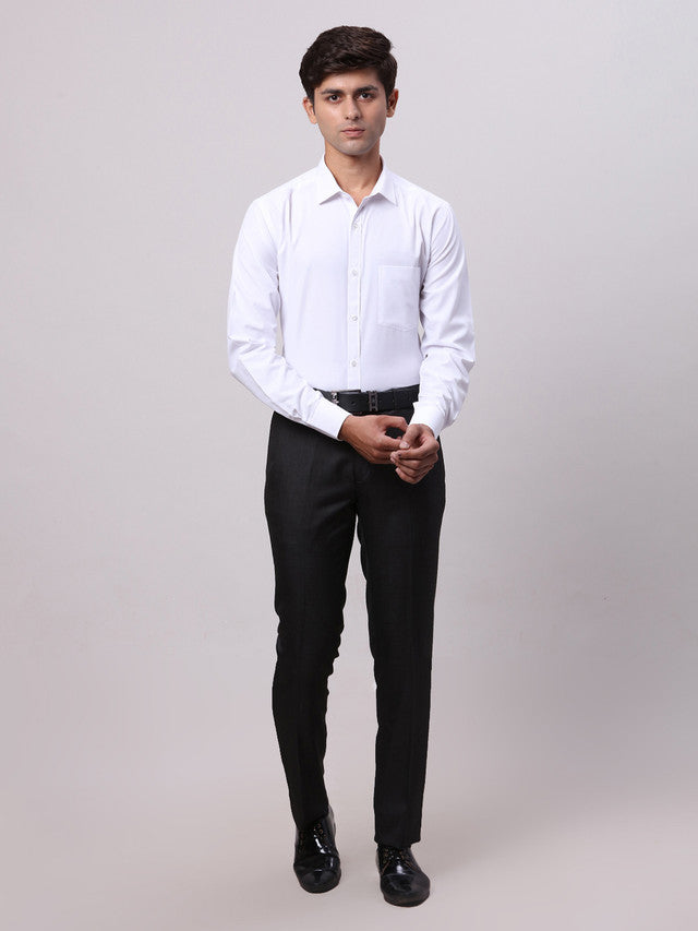 Park Avenue White Solid Slim Fit Full Sleeve Cotton Blend Shirt