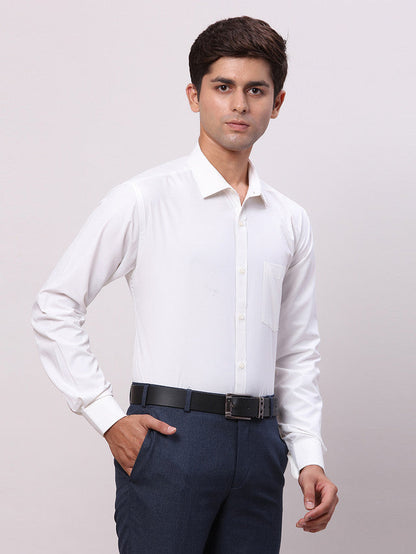 Park Avenue White Solid Slim Fit Full Sleeve Cotton Blend Shirt