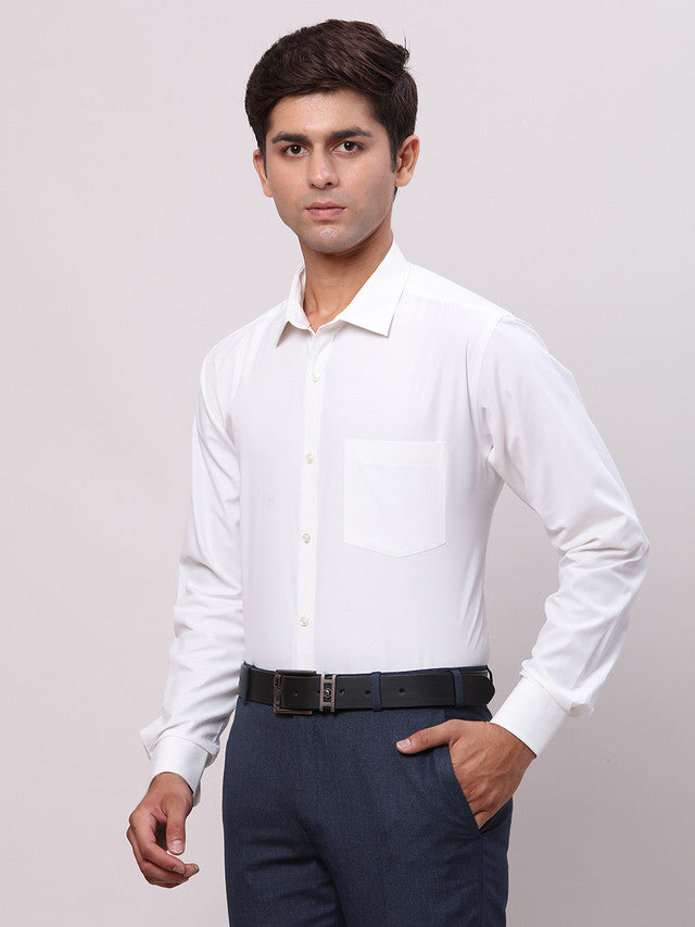 Park Avenue White Solid Slim Fit Full Sleeve Cotton Blend Shirt