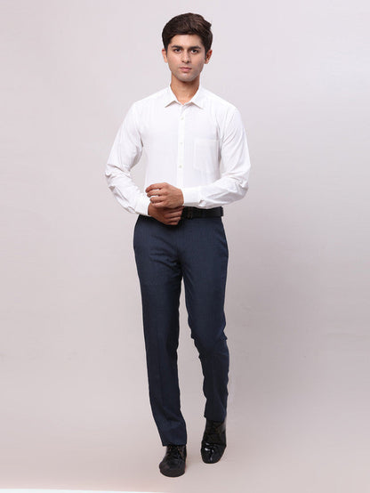 Park Avenue White Solid Slim Fit Full Sleeve Cotton Blend Shirt