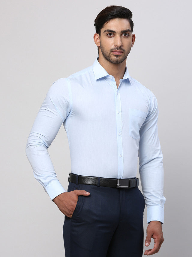 Park Avenue Blue Solid Slim Fit Polyester Blend Formal Shirt