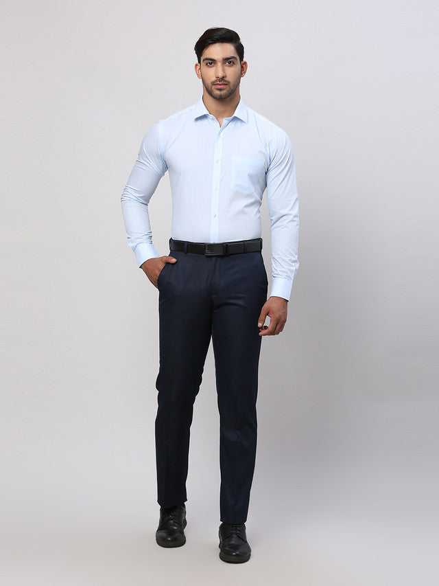 Park Avenue Blue Solid Slim Fit Polyester Blend Formal Shirt