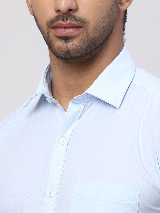 Park Avenue Blue Solid Slim Fit Polyester Blend Formal Shirt